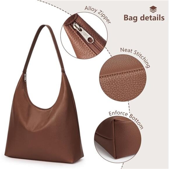 Casual Tote Bag Vegan Leather Brown - Picture 3 of 7